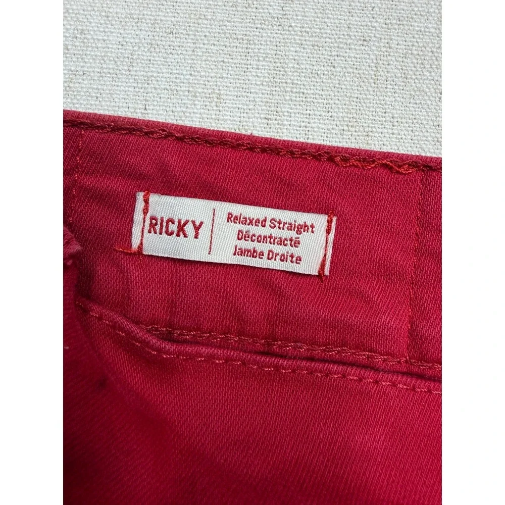 True Religion Ricky Flap Red Relaxed Straight Denim Shorts Mens 42 Raw Hem